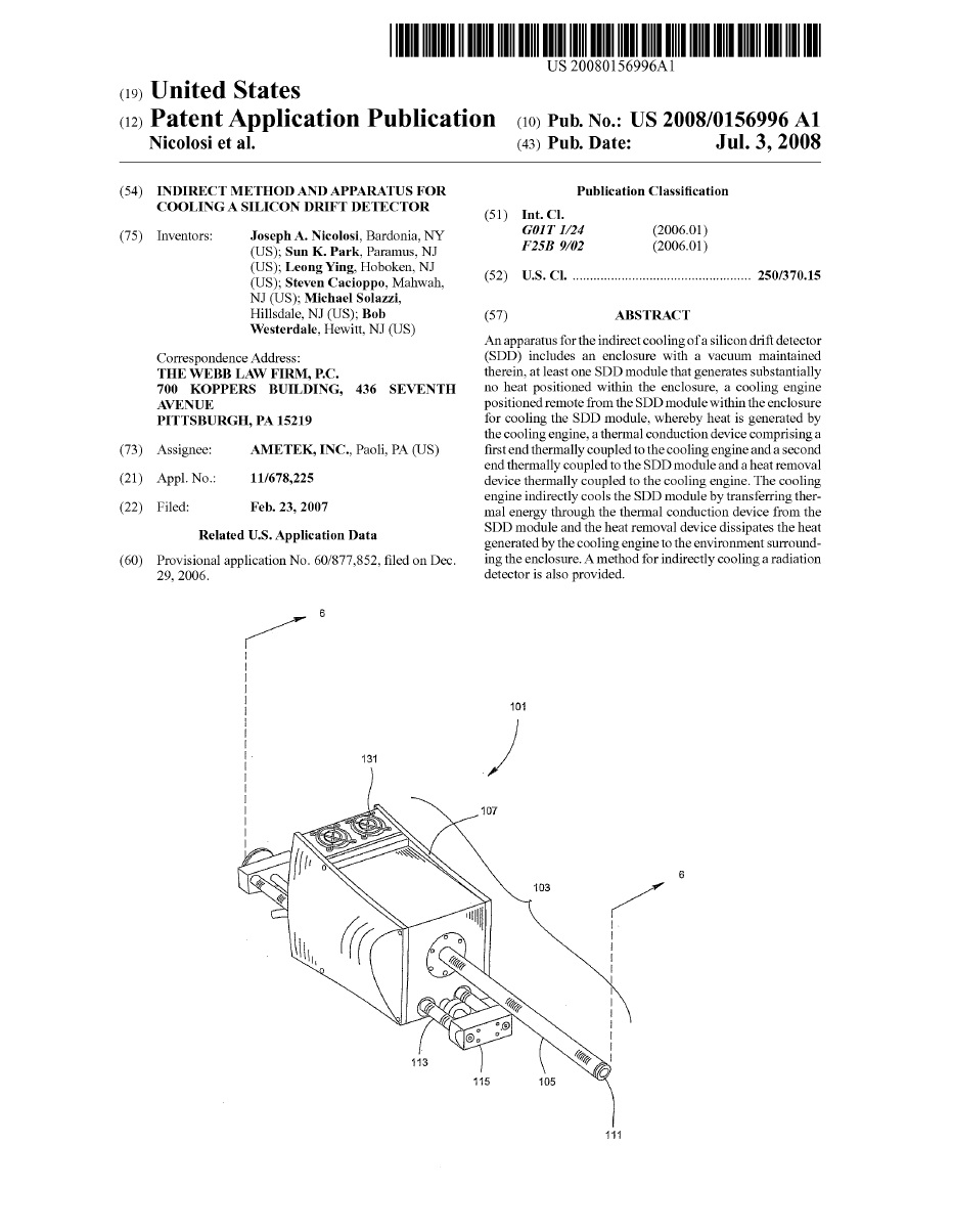Indirect Method and Apparatus for Cooling a Silicon Drift Detector